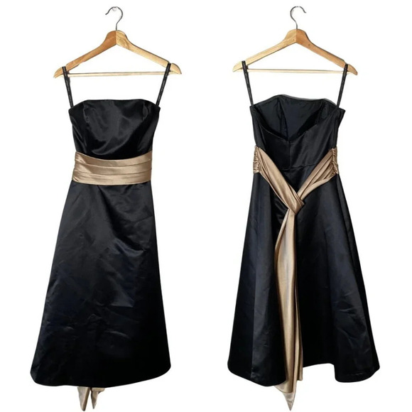 Bill Levkoff Women's Sz 6 Strapless Belted Sash Evening Formal Midi Dress Black - Picture 1 of 14
